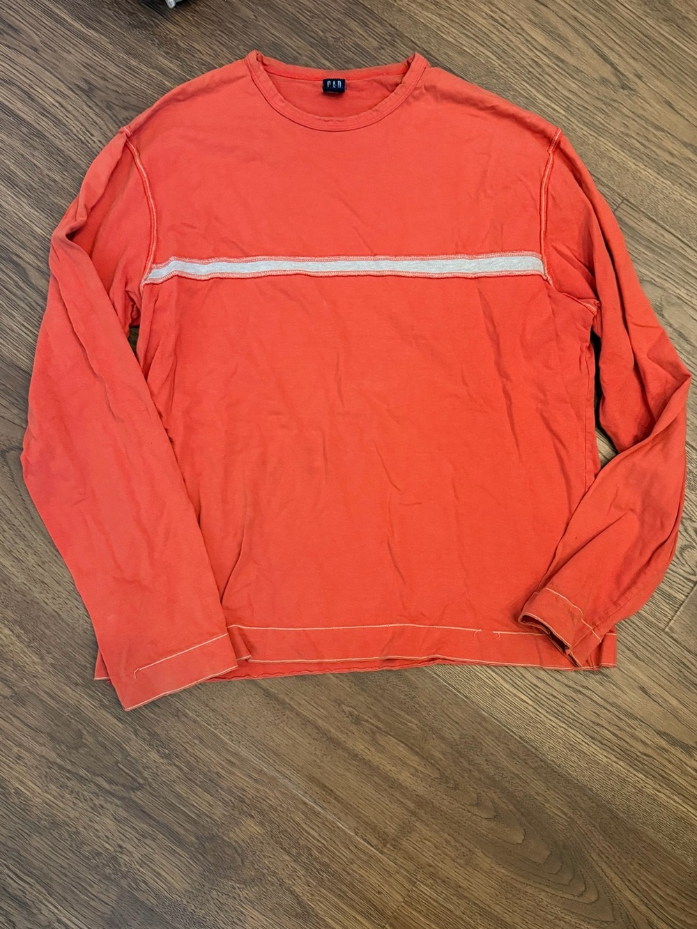 GAP Orange Long-Sleeve Crewneck with Chest Stripe